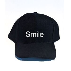 ExyFunShop Smile Hat Black Unisex Simple Fun Key Word Embroidered